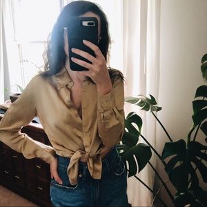 Vintage Silk Button Down Gold Shirt